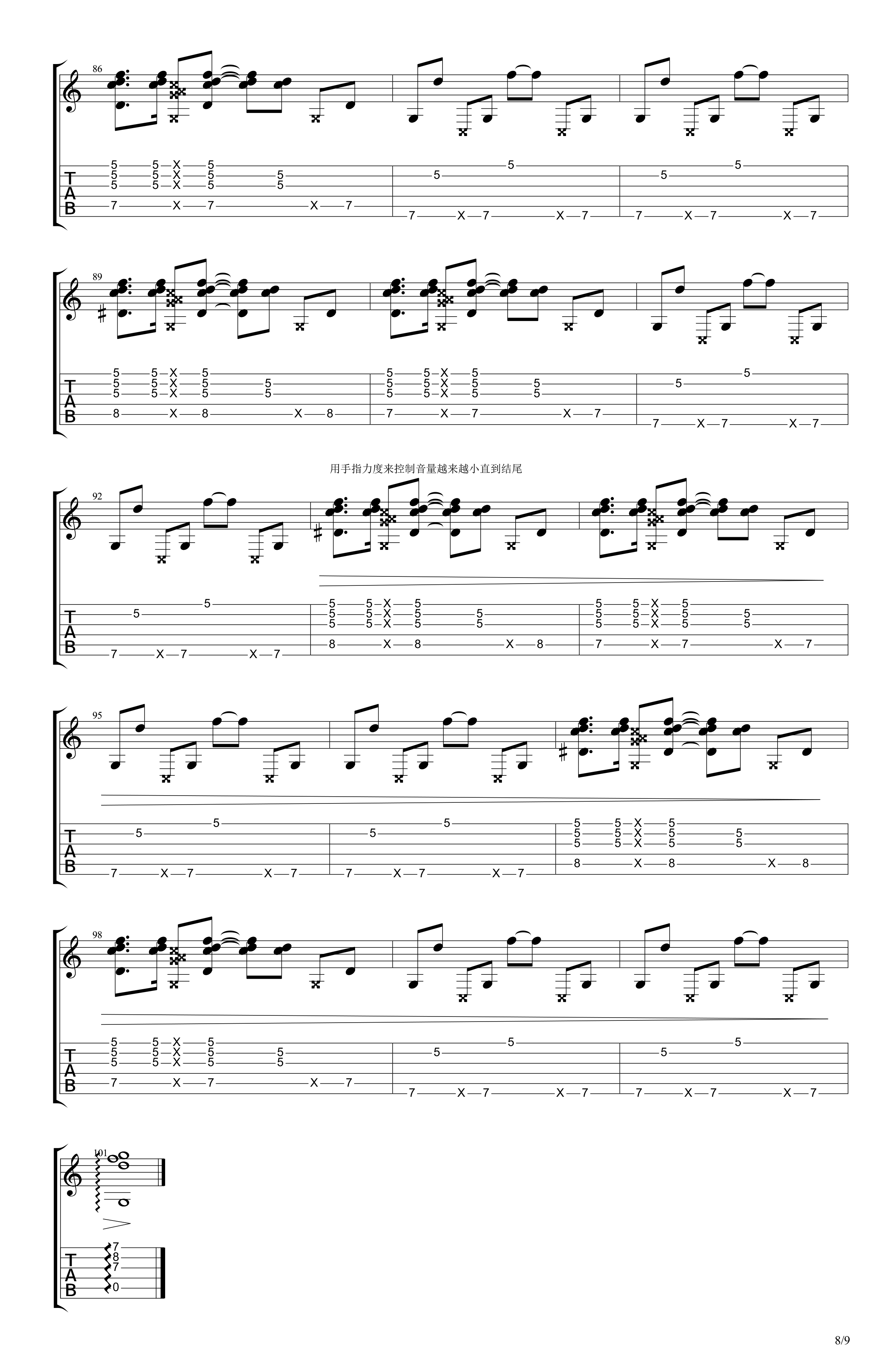 田子坊指弹吉他谱_陈亮_吉他指弹谱_高清独奏六线谱8