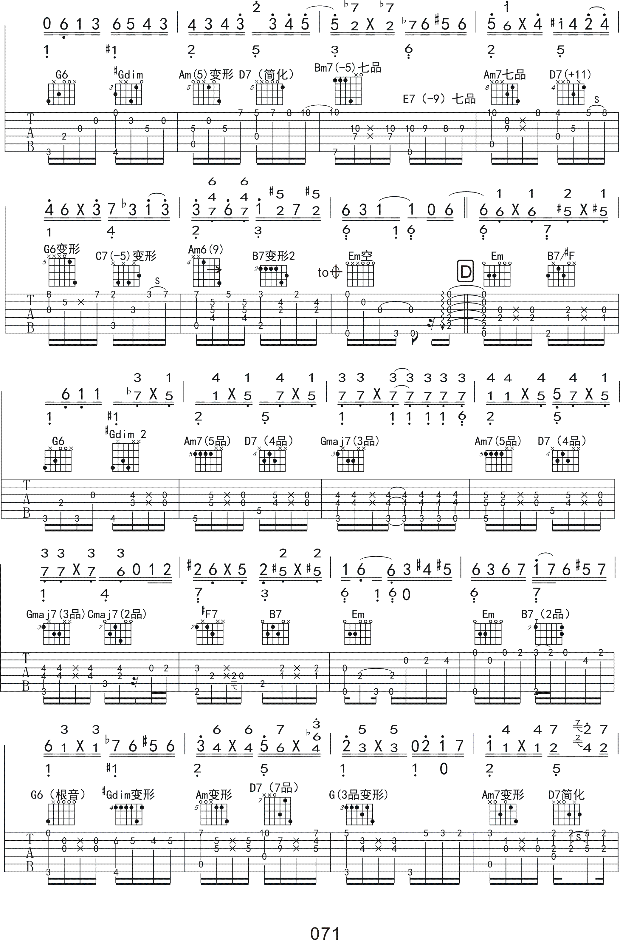 黄昏指弹吉他谱_押尾桑_吉他指弹谱_高清独奏六线谱3