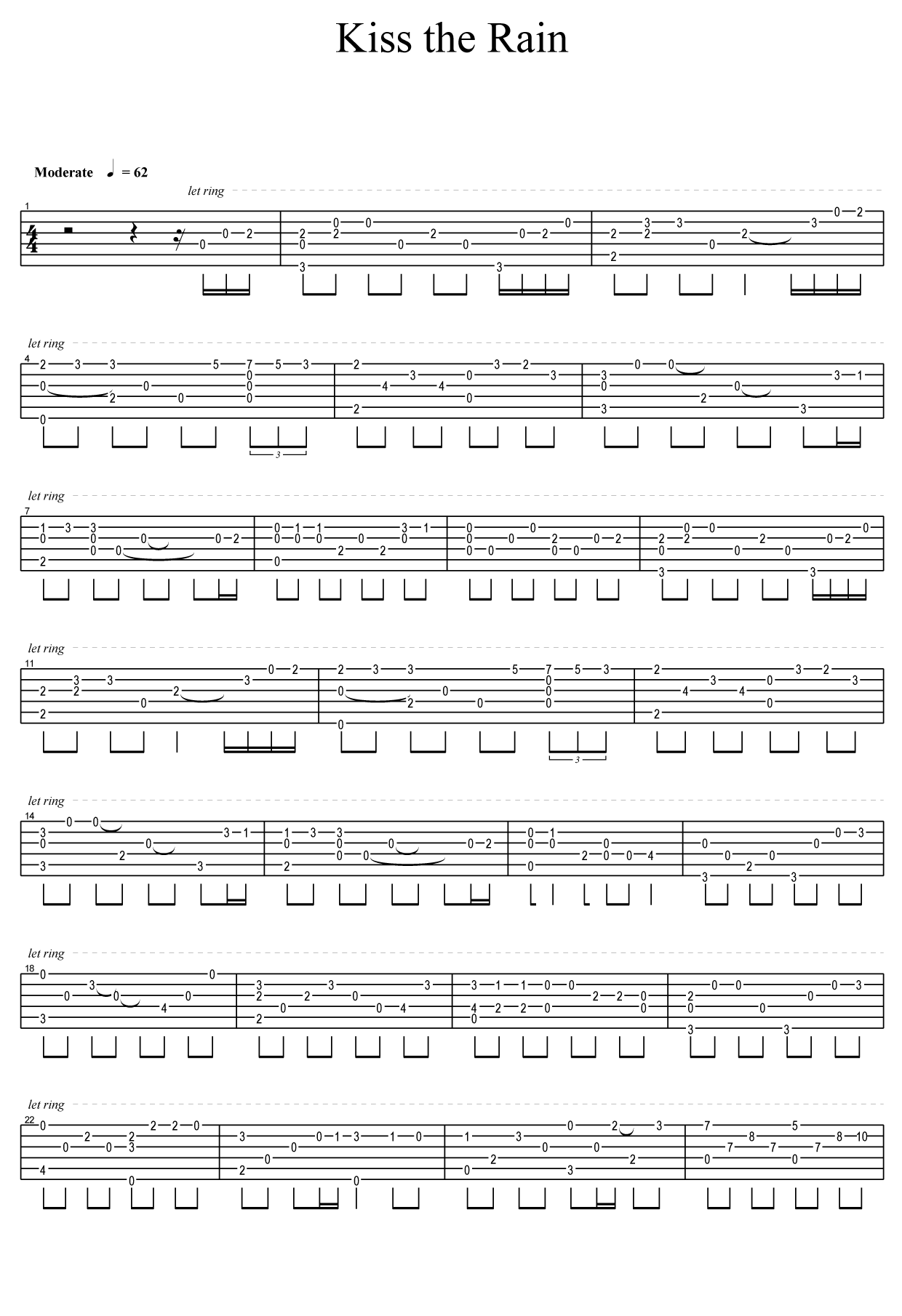 雨的印记指弹吉他谱_吉他指弹谱_高清独奏六线谱1