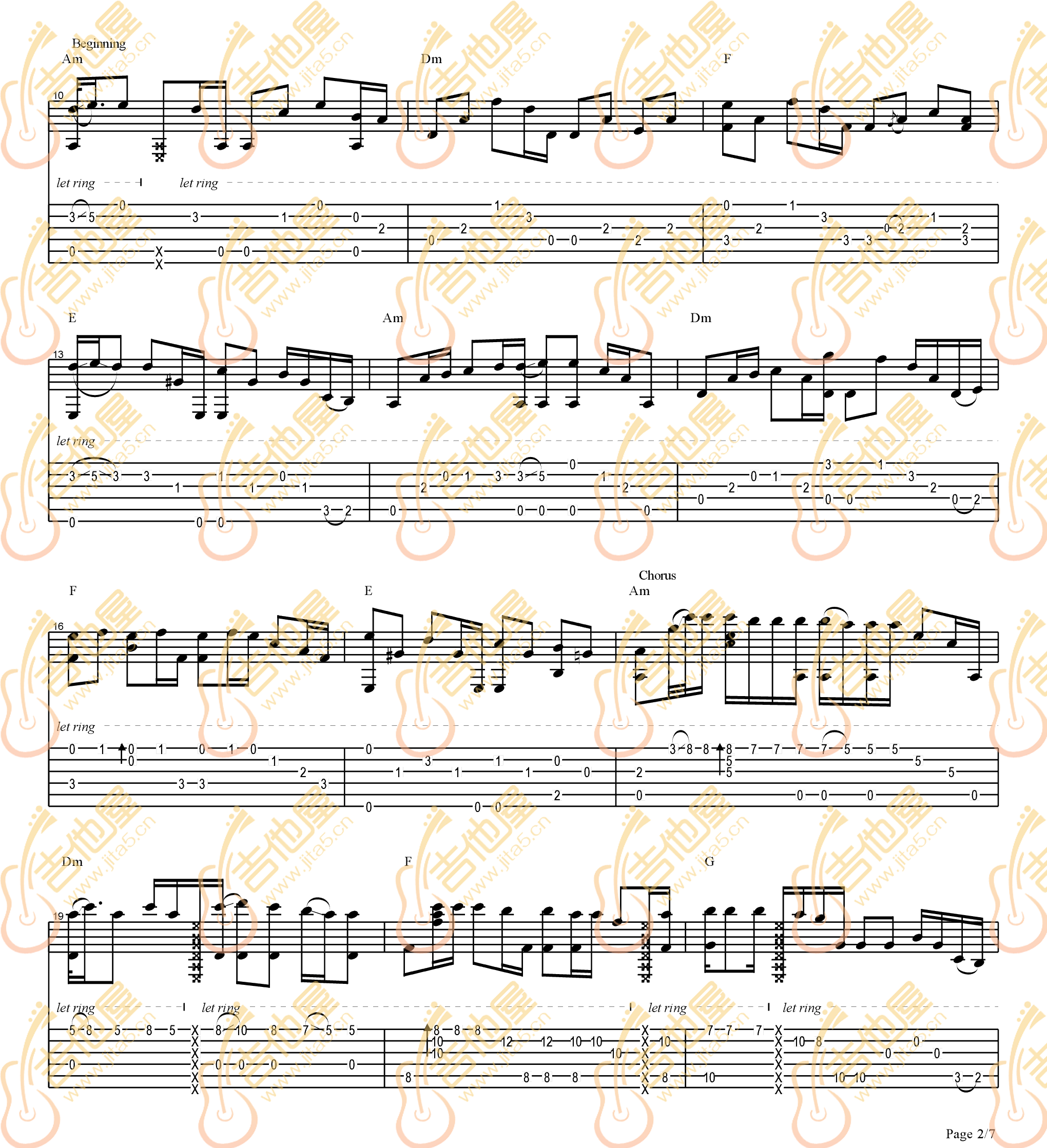 Careless Whisper指弹吉他谱_吉他指弹谱_高清独奏六线谱2