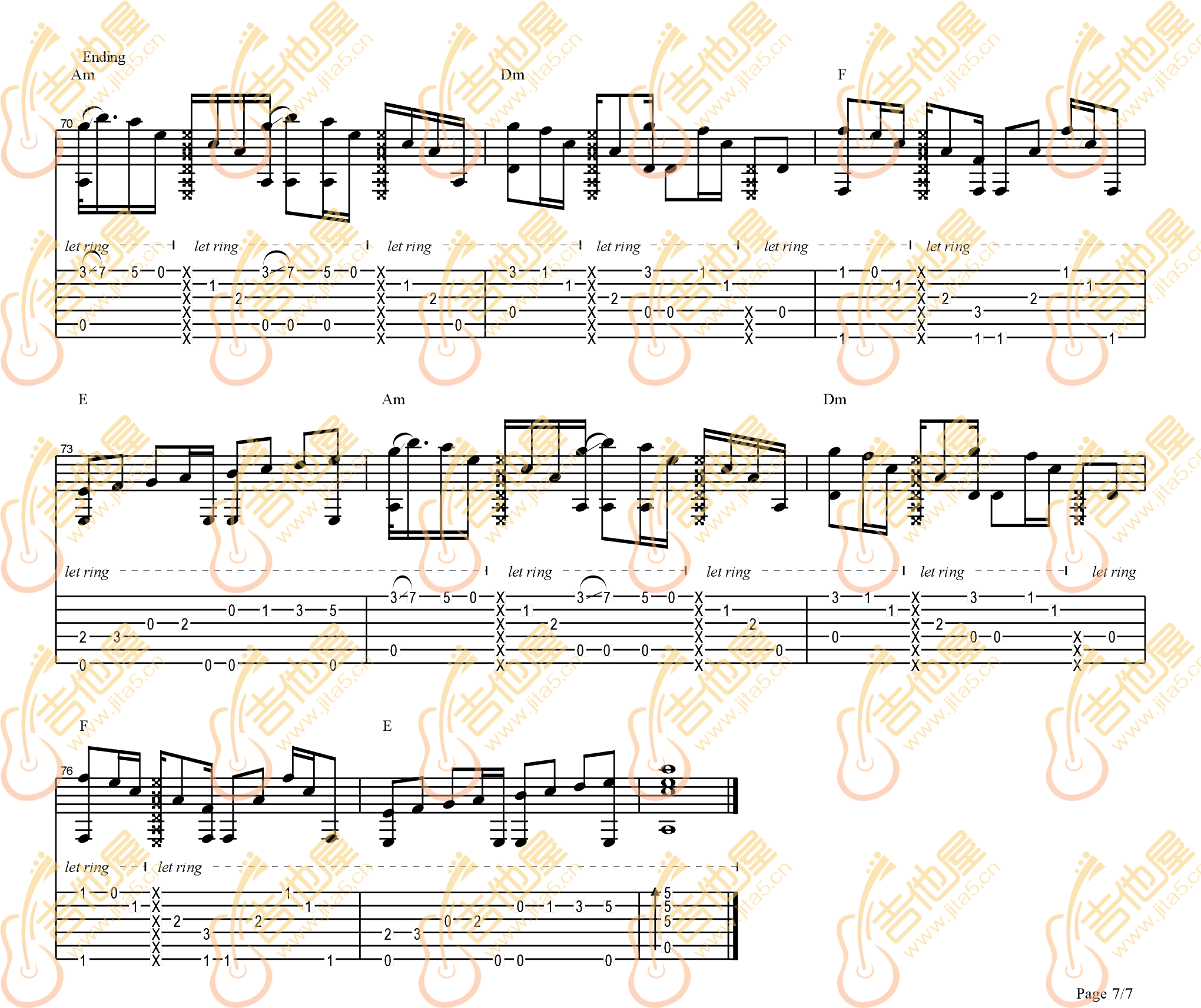 Careless Whisper指弹吉他谱_吉他指弹谱_高清独奏六线谱7