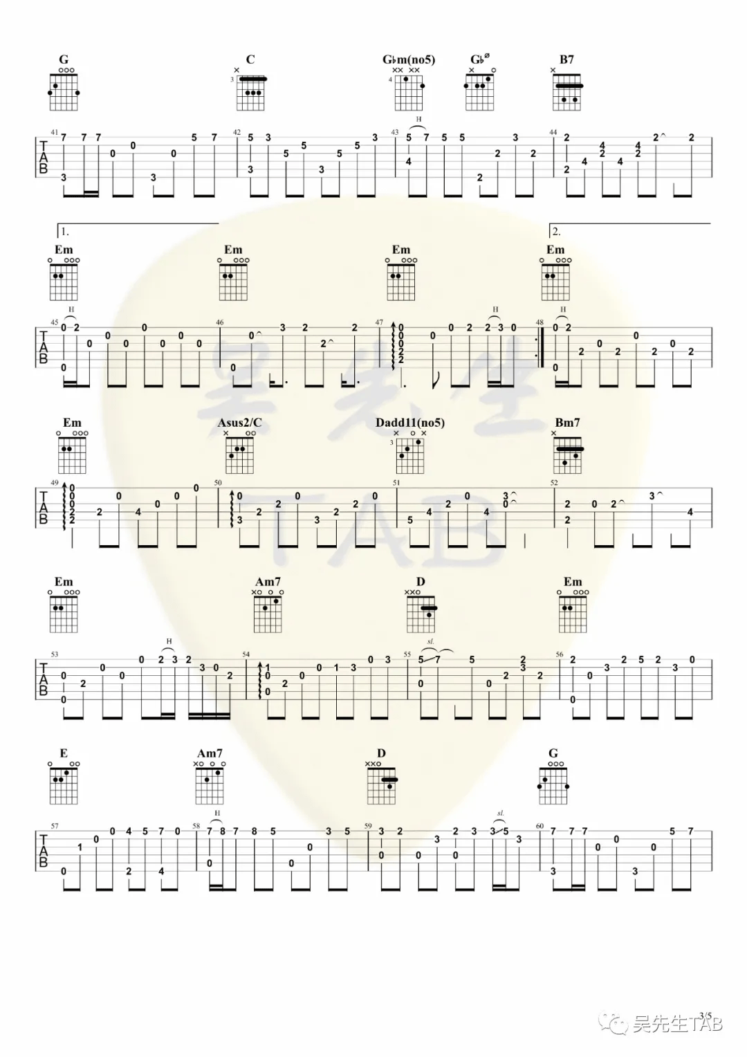 车站指弹吉他谱_李健_吉他指弹谱_高清独奏六线谱3