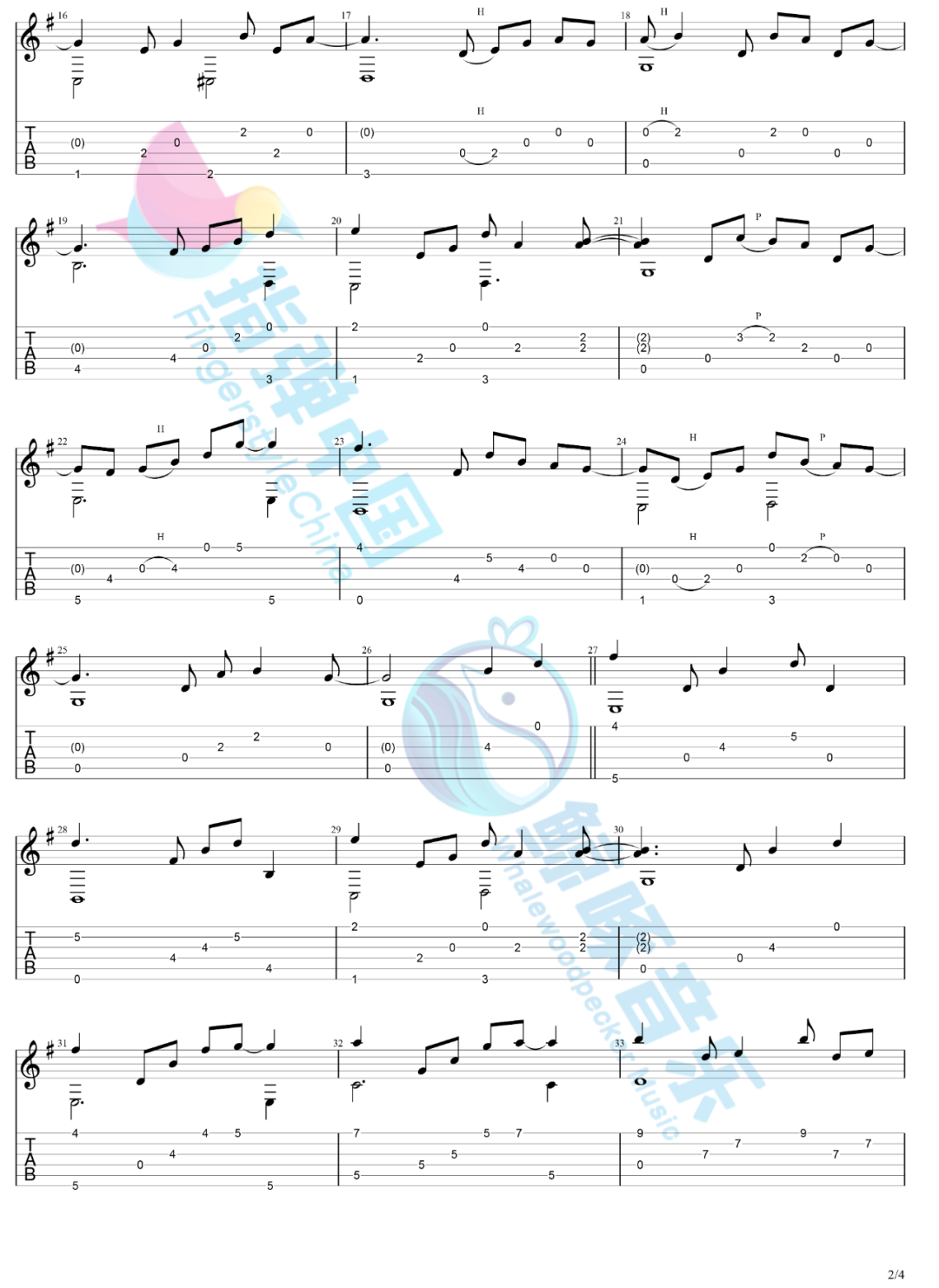 Clarence指弹吉他谱_中川砂人_吉他指弹谱_高清独奏六线谱2