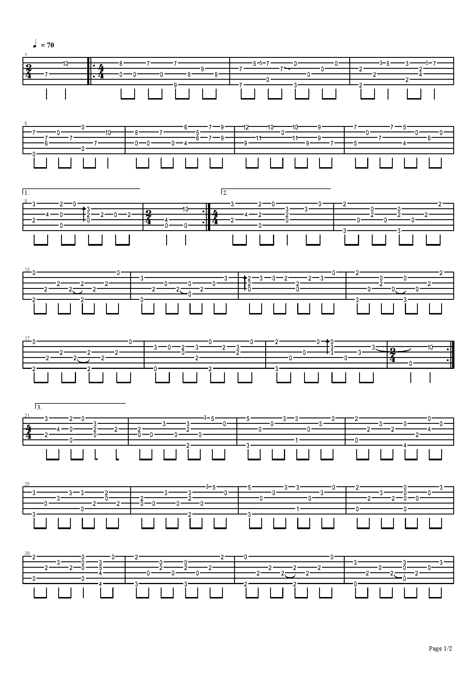 风之诗指弹吉他谱_押尾桑_吉他指弹谱_高清独奏六线谱1
