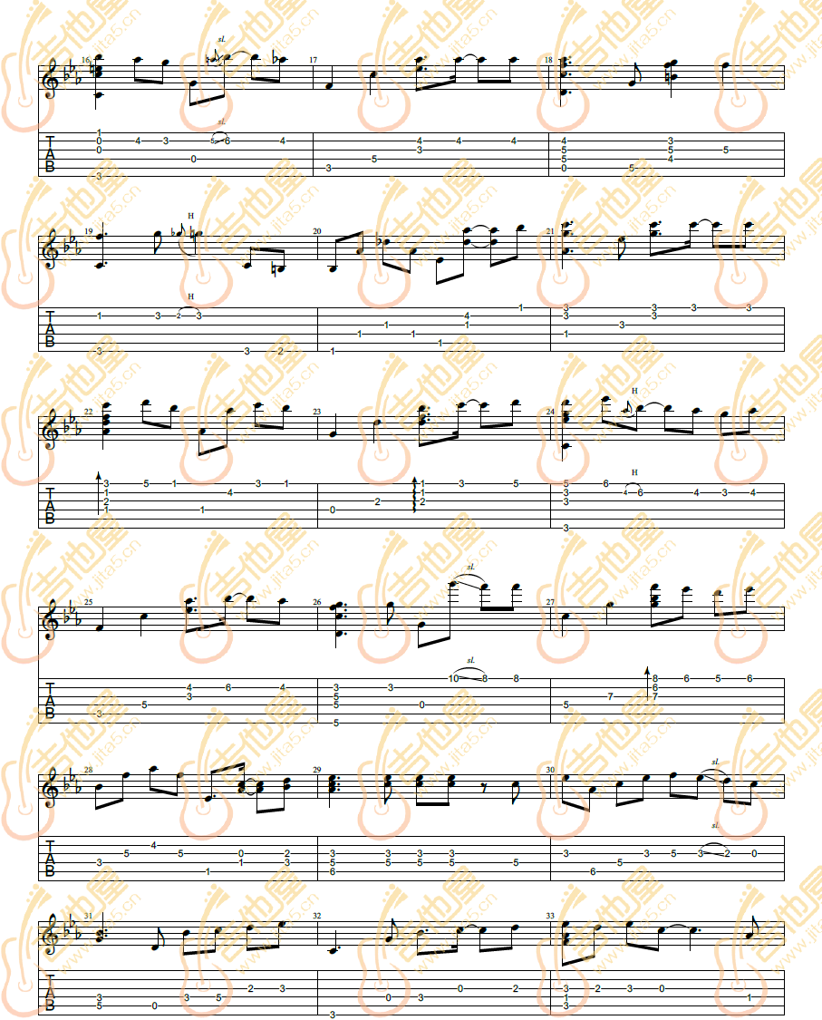 渐渐被你吸引指弹吉他谱_吉他指弹谱_高清独奏六线谱2