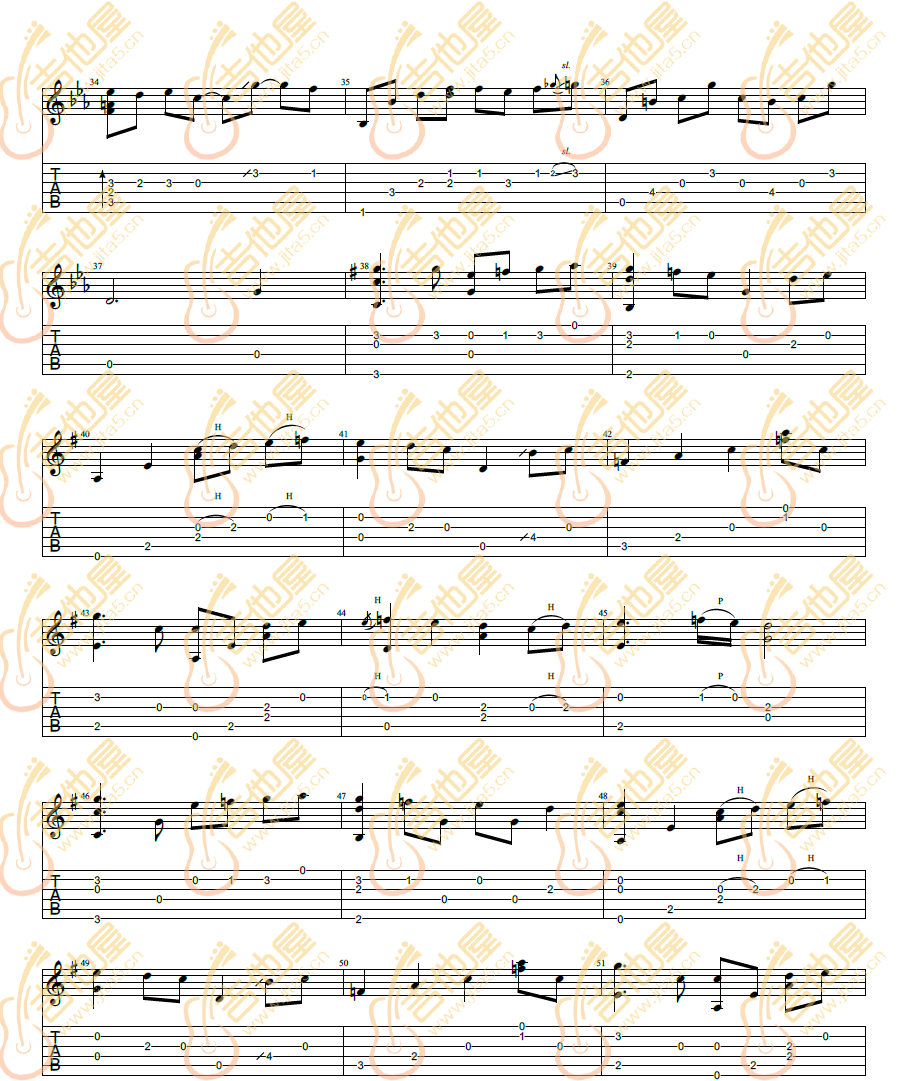 渐渐被你吸引指弹吉他谱_吉他指弹谱_高清独奏六线谱3