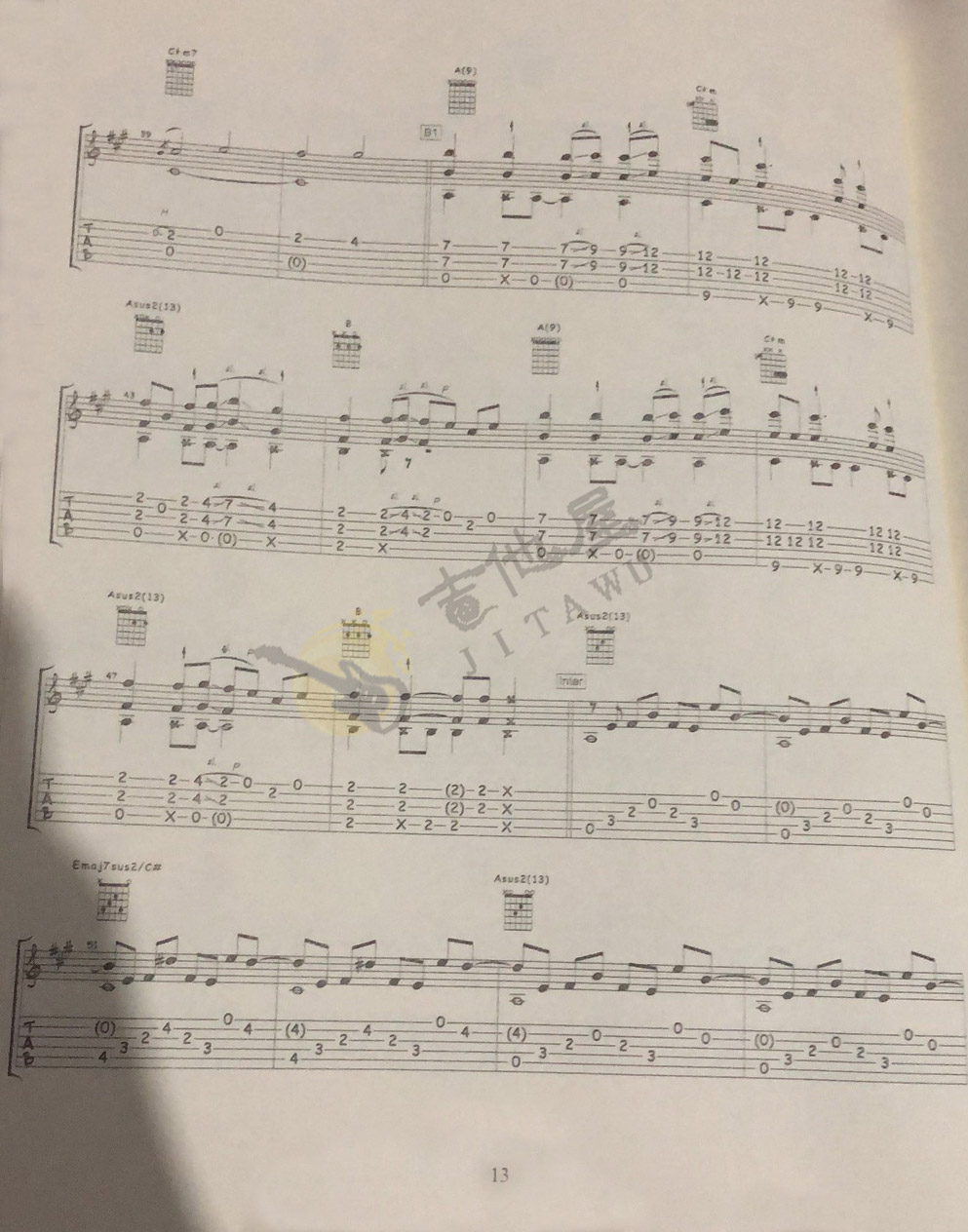 重阳指弹吉他谱_陈亮_吉他指弹谱_高清独奏六线谱4