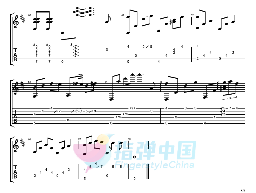 说好不哭指弹吉他谱_周杰伦_吉他指弹谱_高清独奏六线谱5