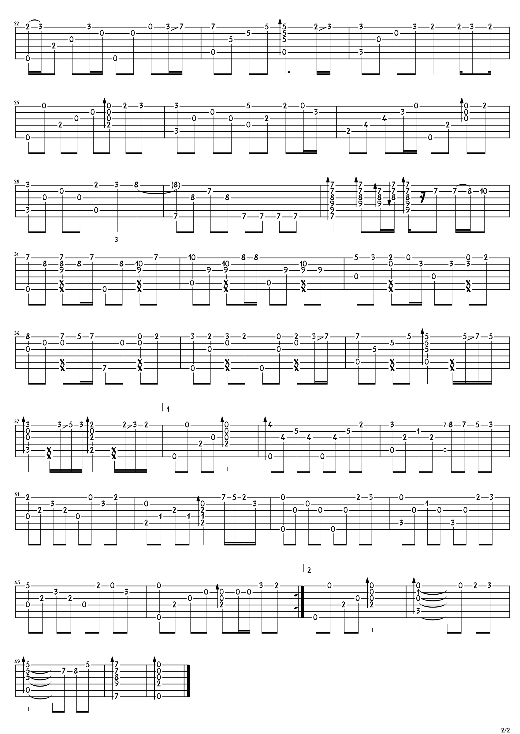 月半小夜曲指弹吉他谱_李克勤_吉他指弹谱_高清独奏六线谱2