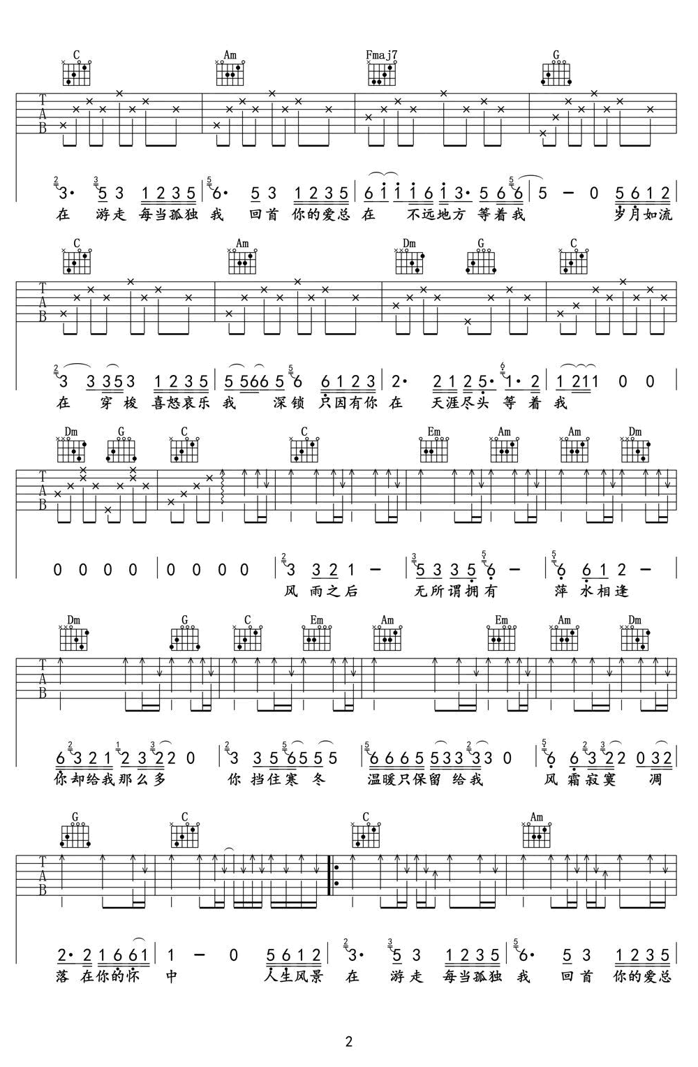 最远的你是我最近的爱吉他谱2-车继铃-C调指法