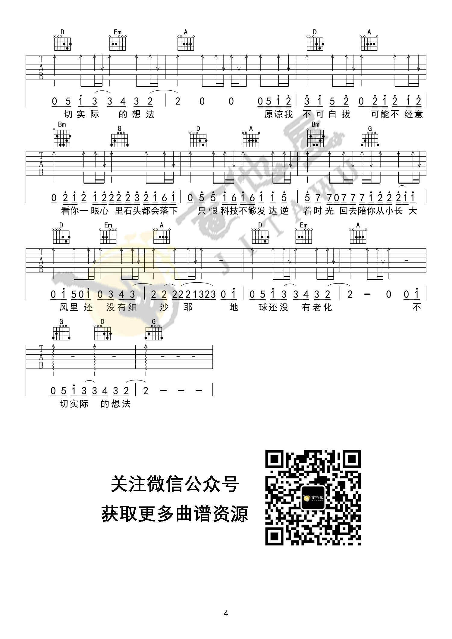 形容吉他谱4-沈以诚-G调指法