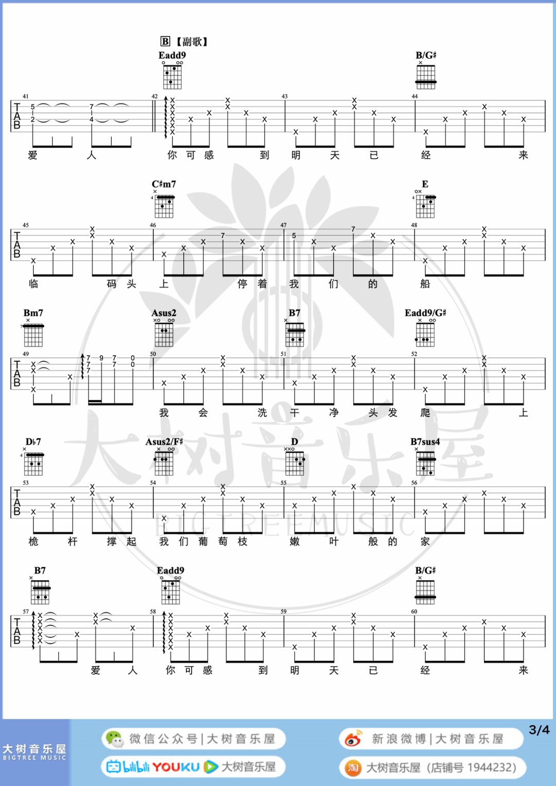 米店吉他谱3-张玮玮-E调指法