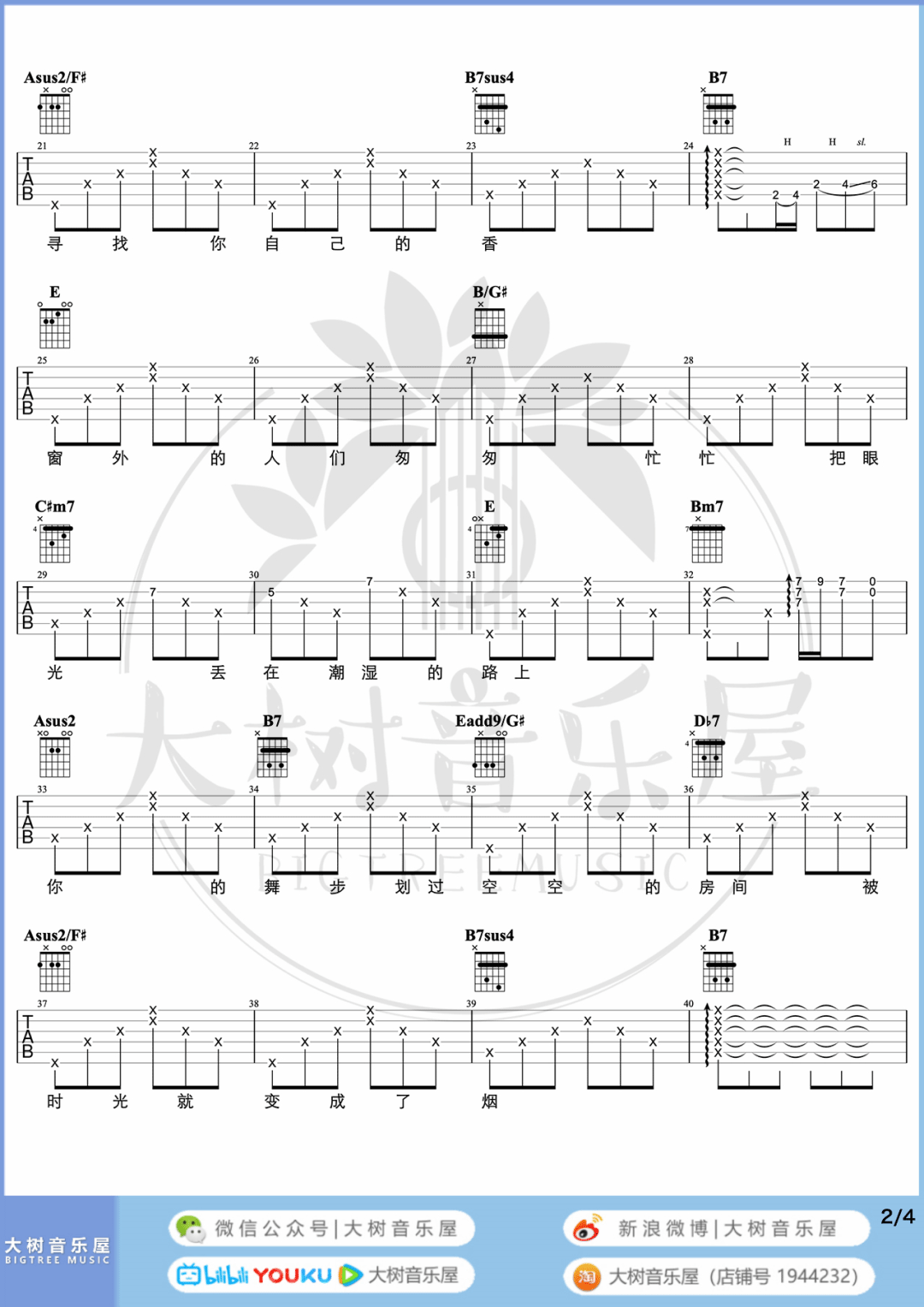 米店吉他谱2-张玮玮-E调指法