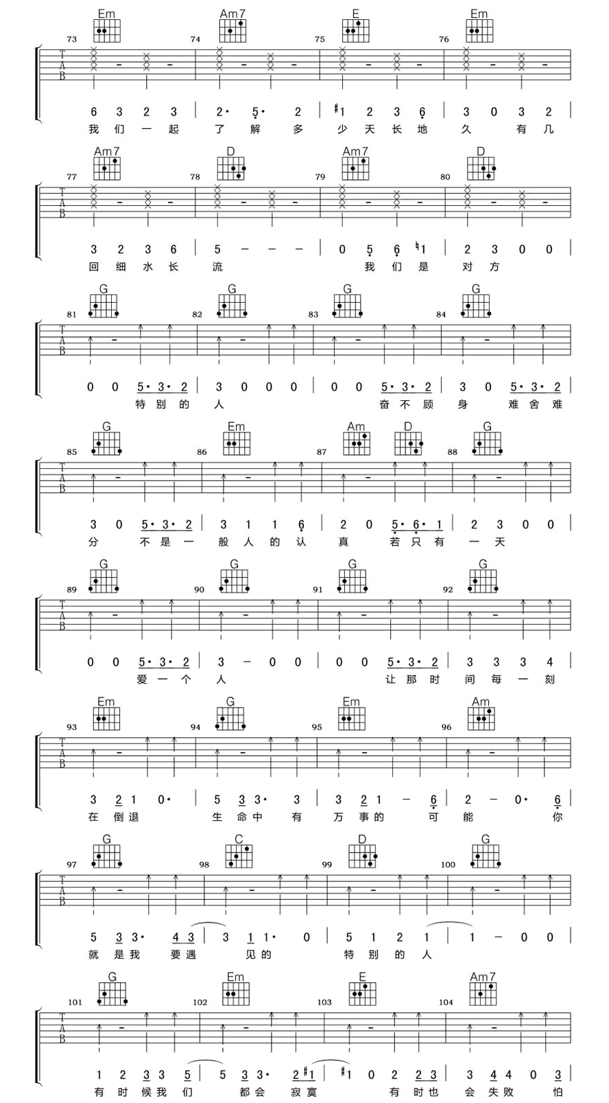 特别的人吉他谱3-方大同-G调指法