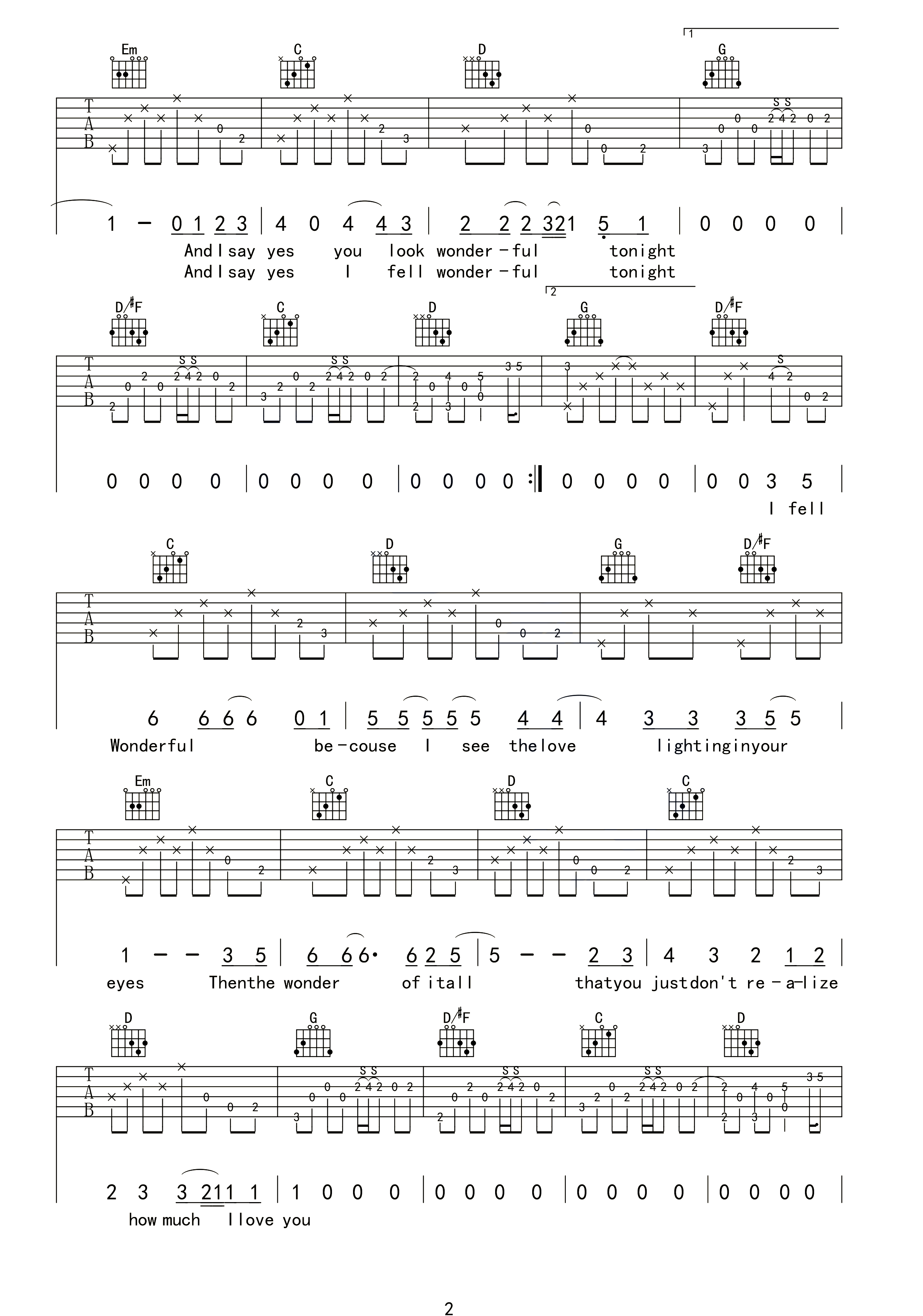 Wonderful-Tonight吉他谱2-Eric-Clapton-G调指法
