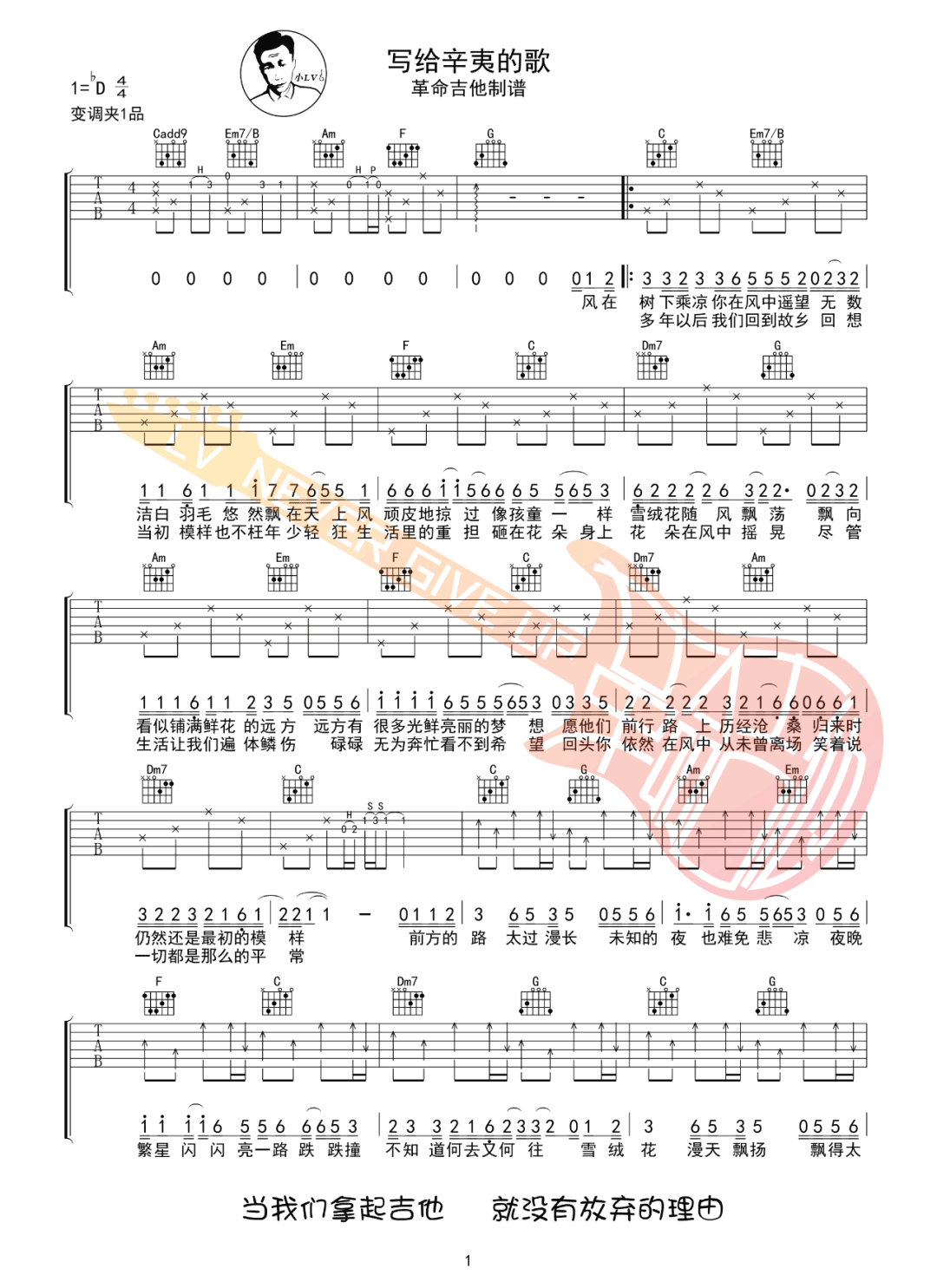 写给辛夷的歌吉他谱1-振宇-C调指法