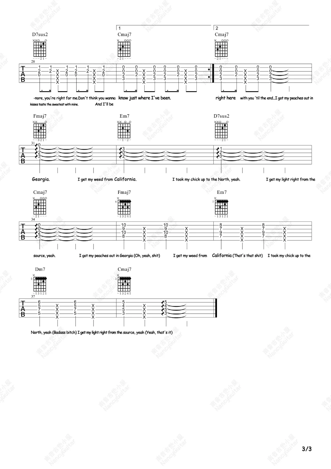 Peaches吉他谱3-Justin-Bieber-C调指法