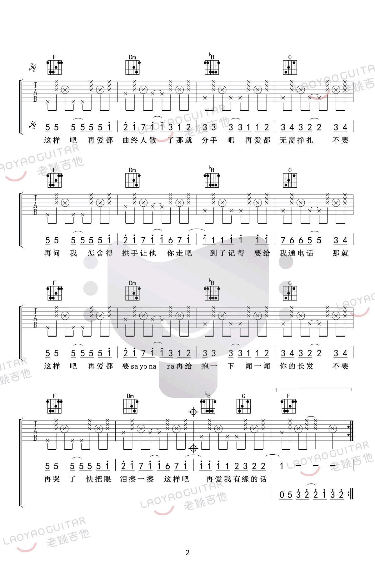 那就这样吧吉他谱2-动力火车-F调指法