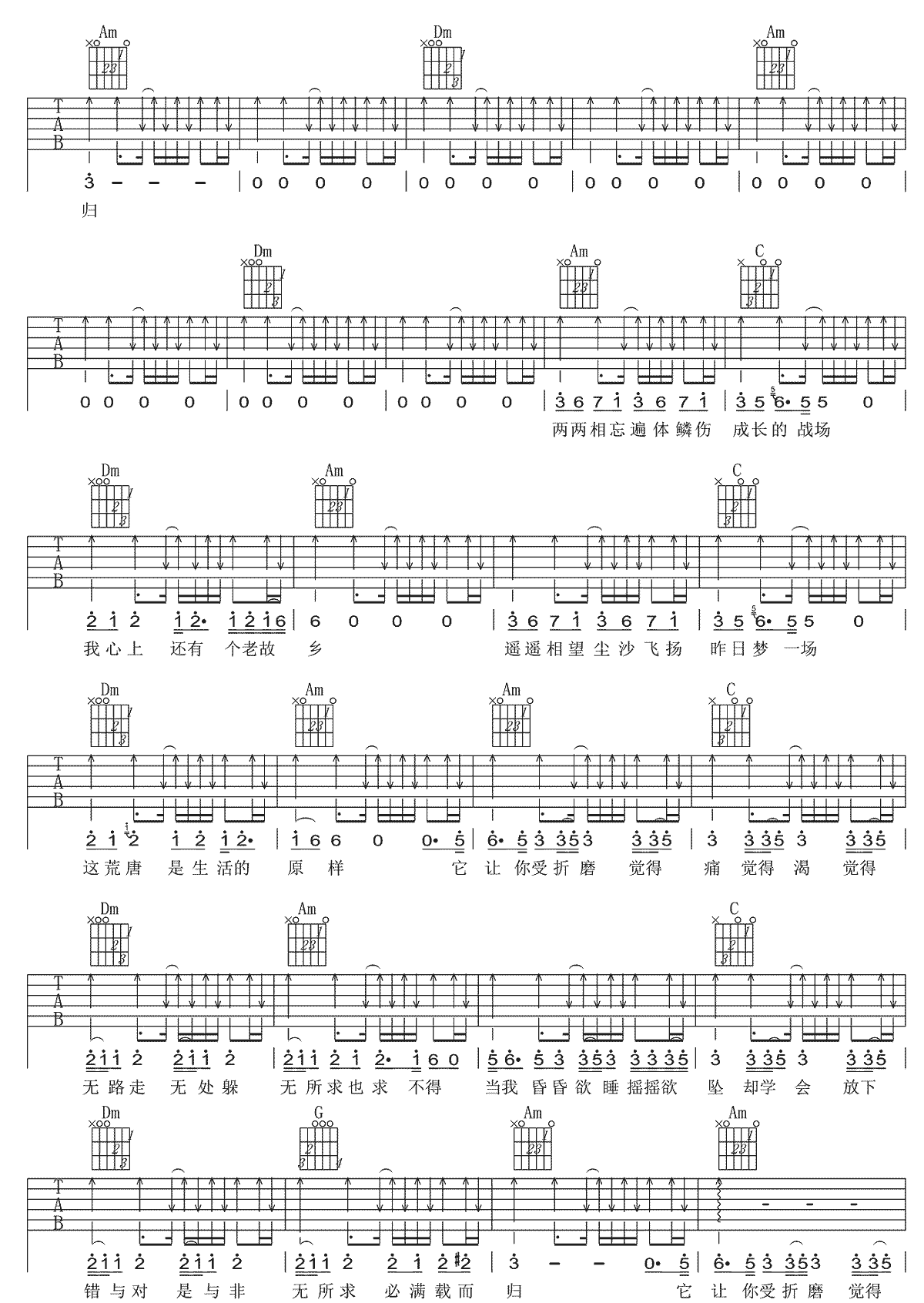 无所求必满载而归吉他谱2-陈粒-C调指法