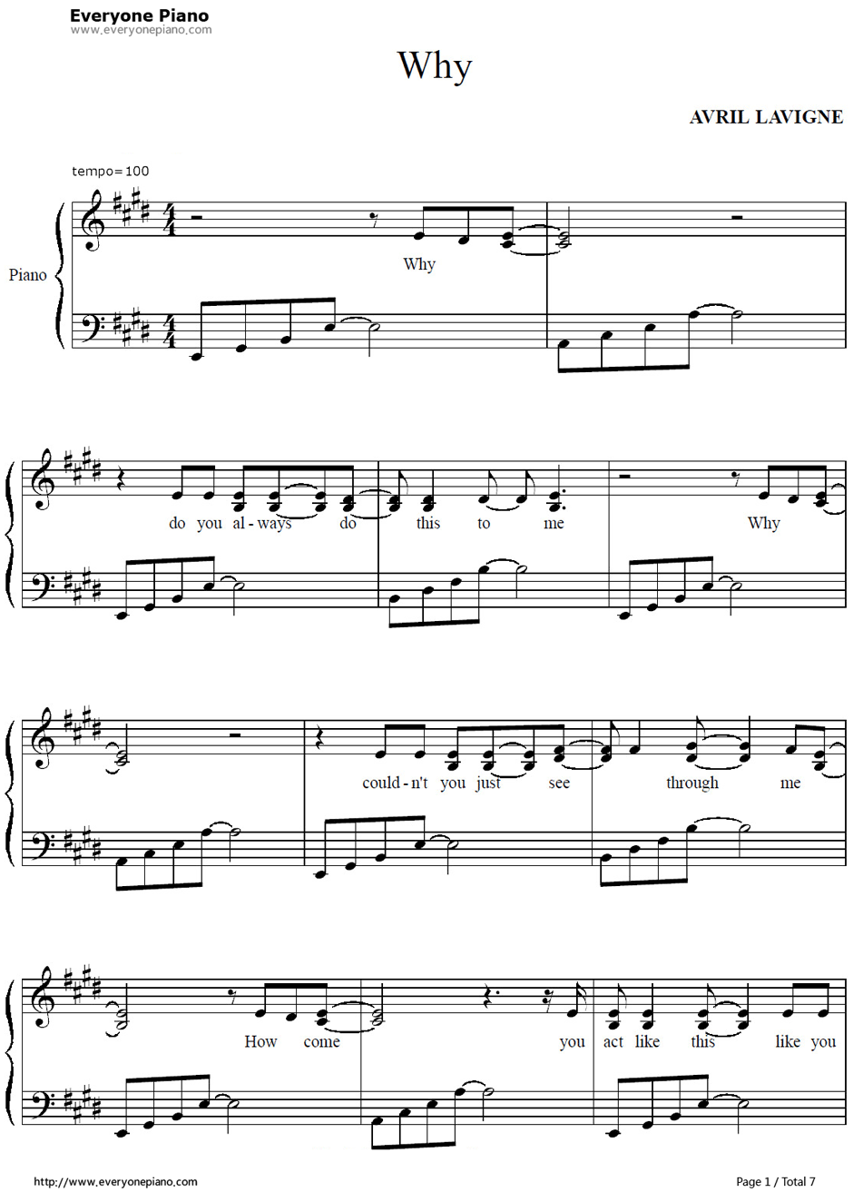 Why钢琴谱1-艾薇儿