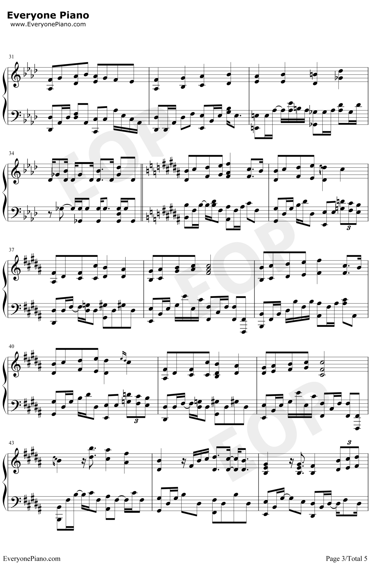 寂寞还是你钢琴谱3-萧敬腾