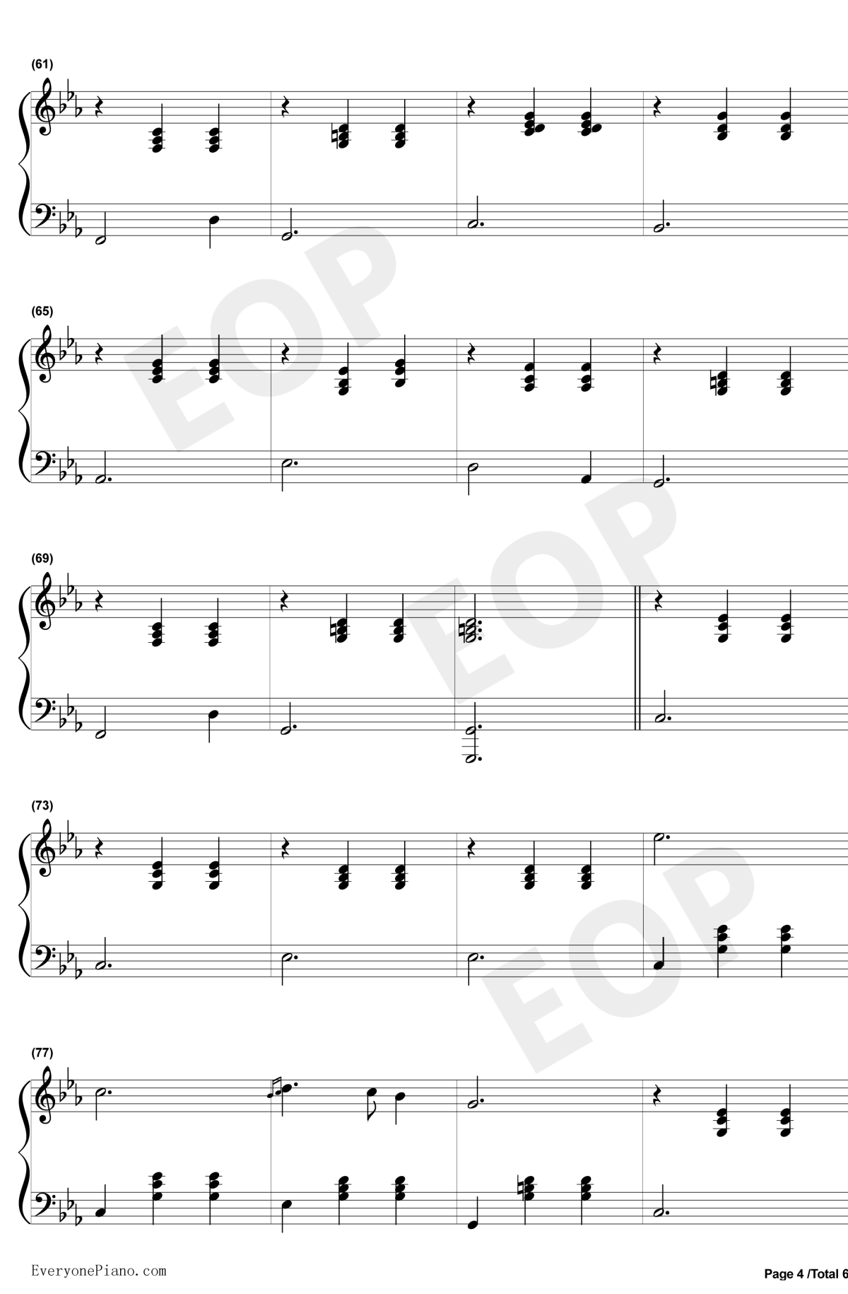 致青春钢琴谱4-王菲