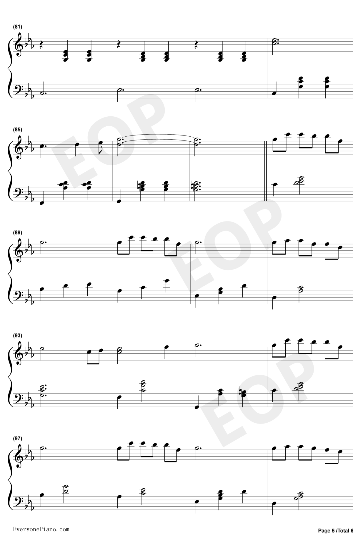 致青春钢琴谱5-王菲