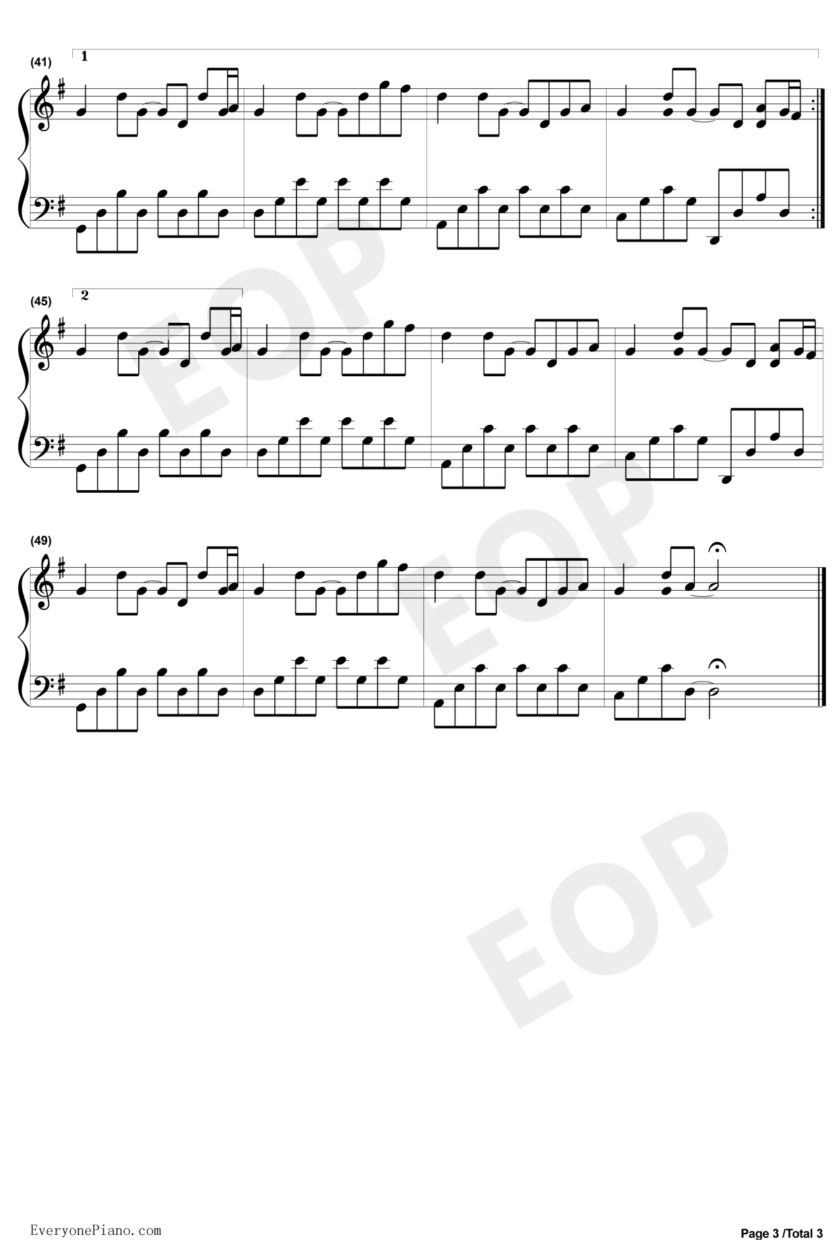 晴天钢琴谱3-周杰伦