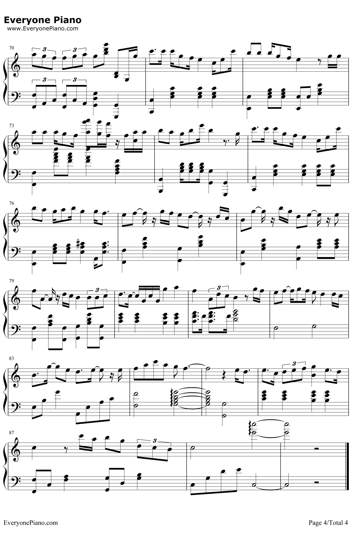 终身美丽钢琴谱4-郑秀文