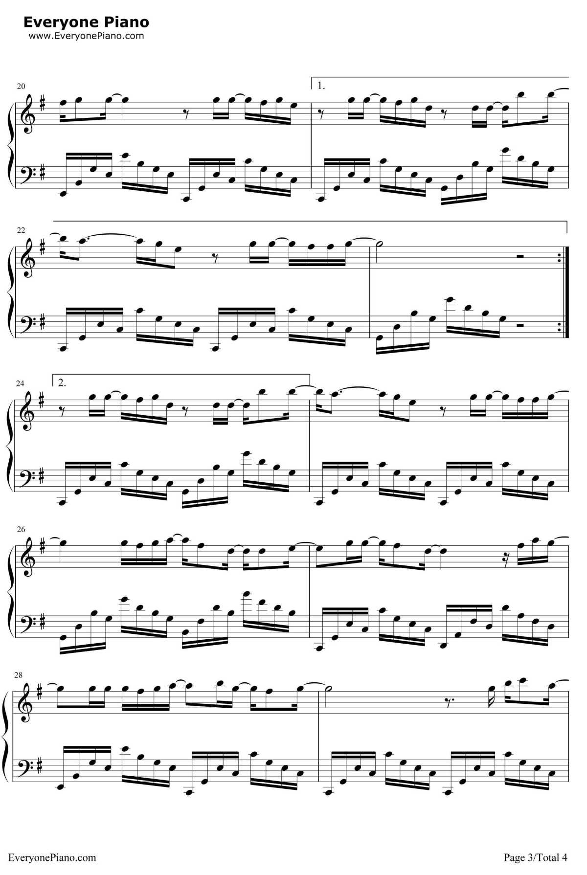 舍不得钢琴谱3-弦子