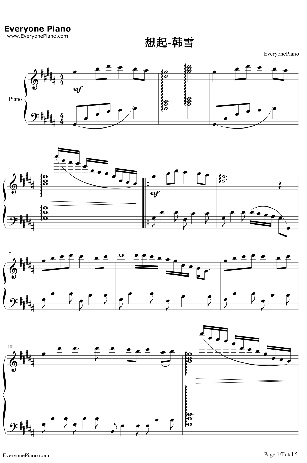 想起钢琴谱1-韩雪