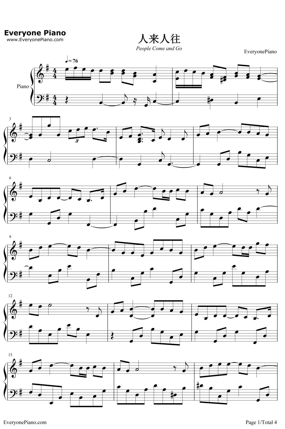 人来人往钢琴谱1-陈奕迅