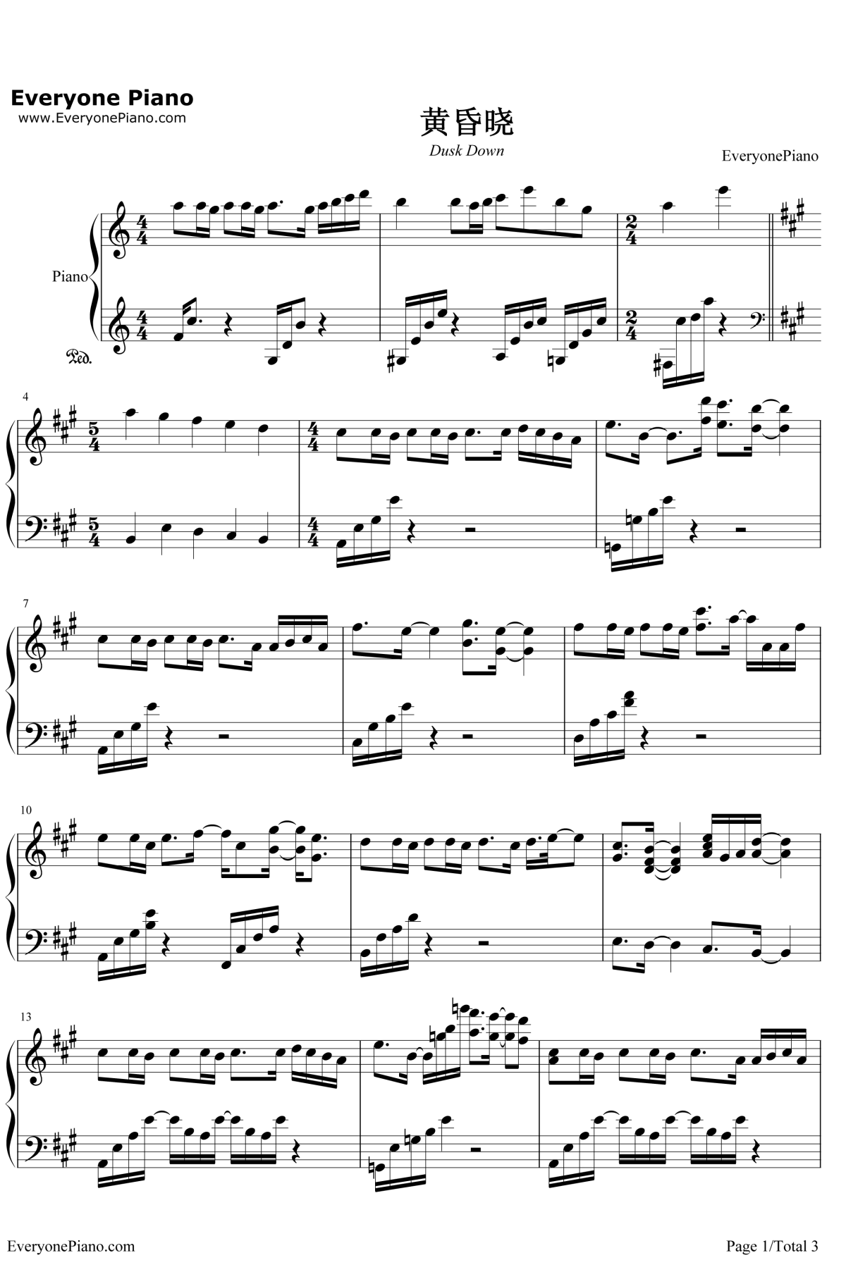 黄昏晓钢琴谱1-王心凌