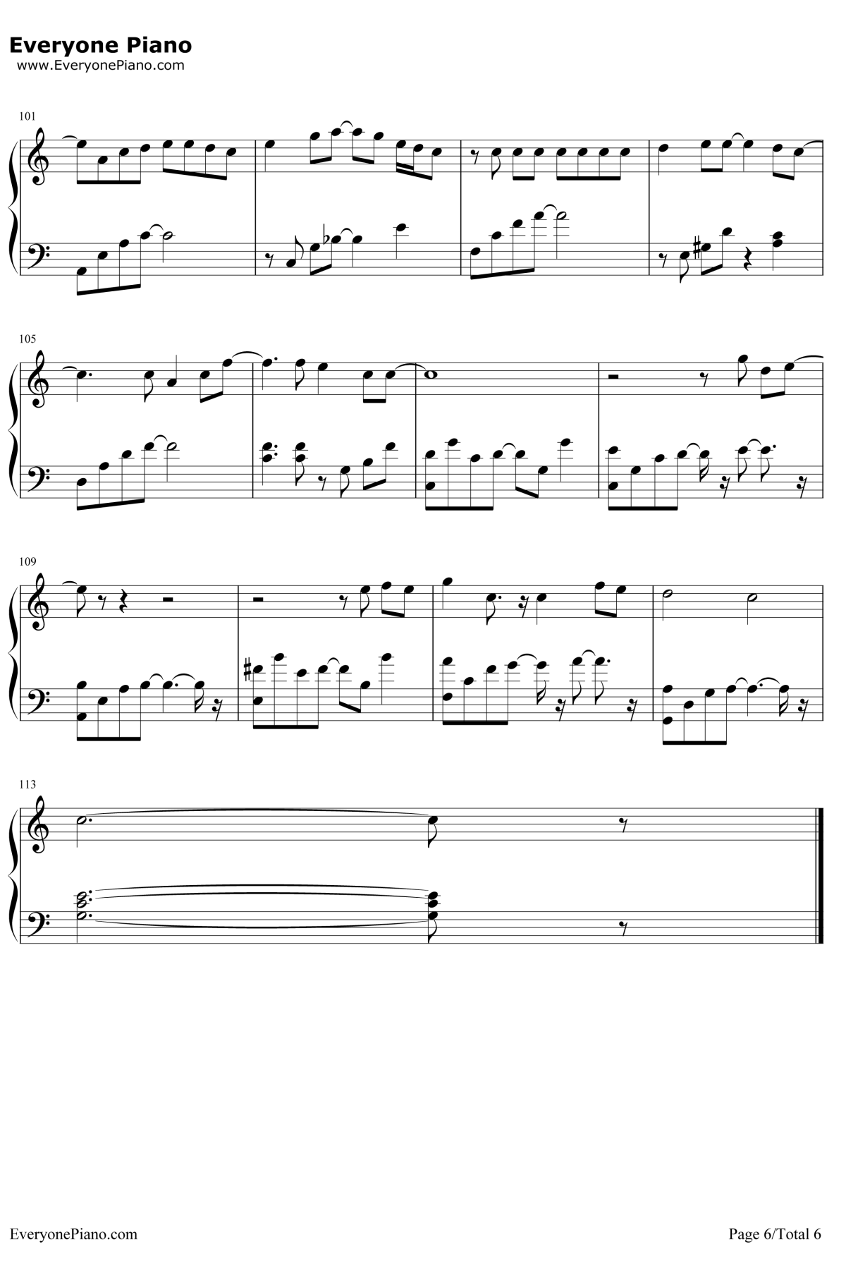 每天爱你多一些钢琴谱6-张学友