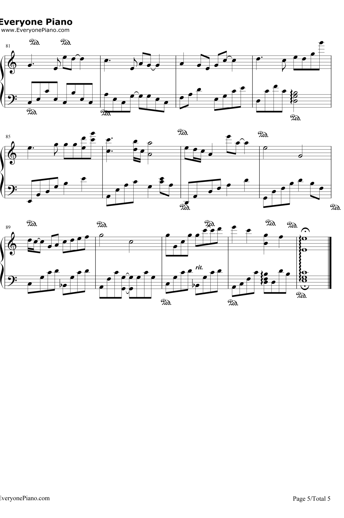 爱情钢琴谱5-莫文蔚