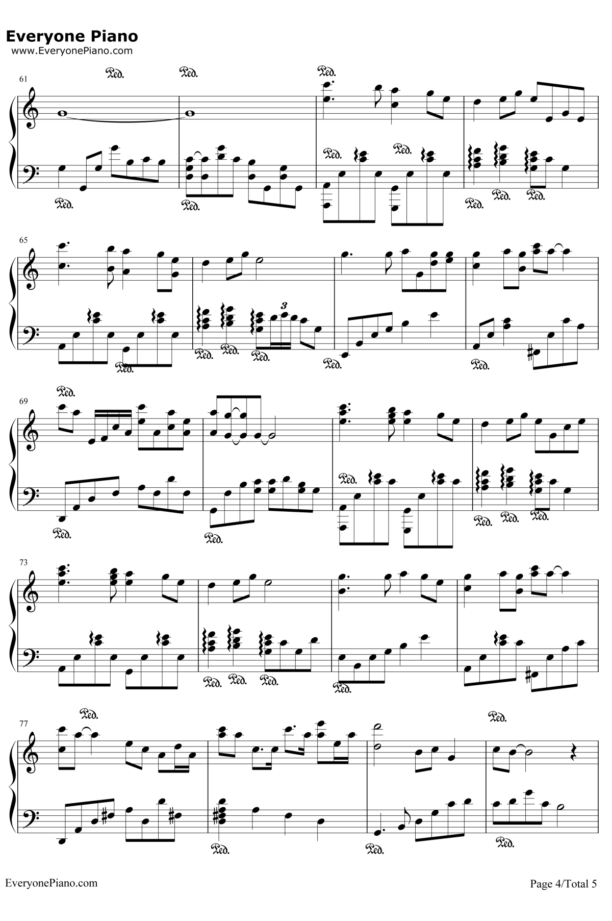 爱情钢琴谱4-莫文蔚