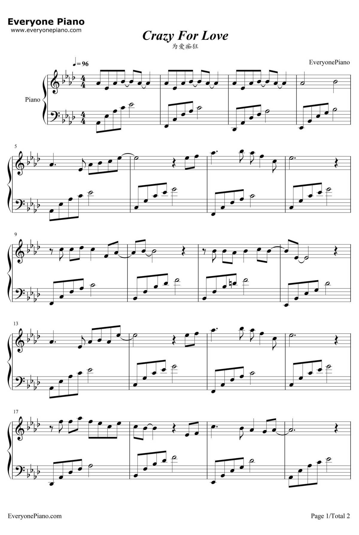 为爱痴狂钢琴谱1-刘若英