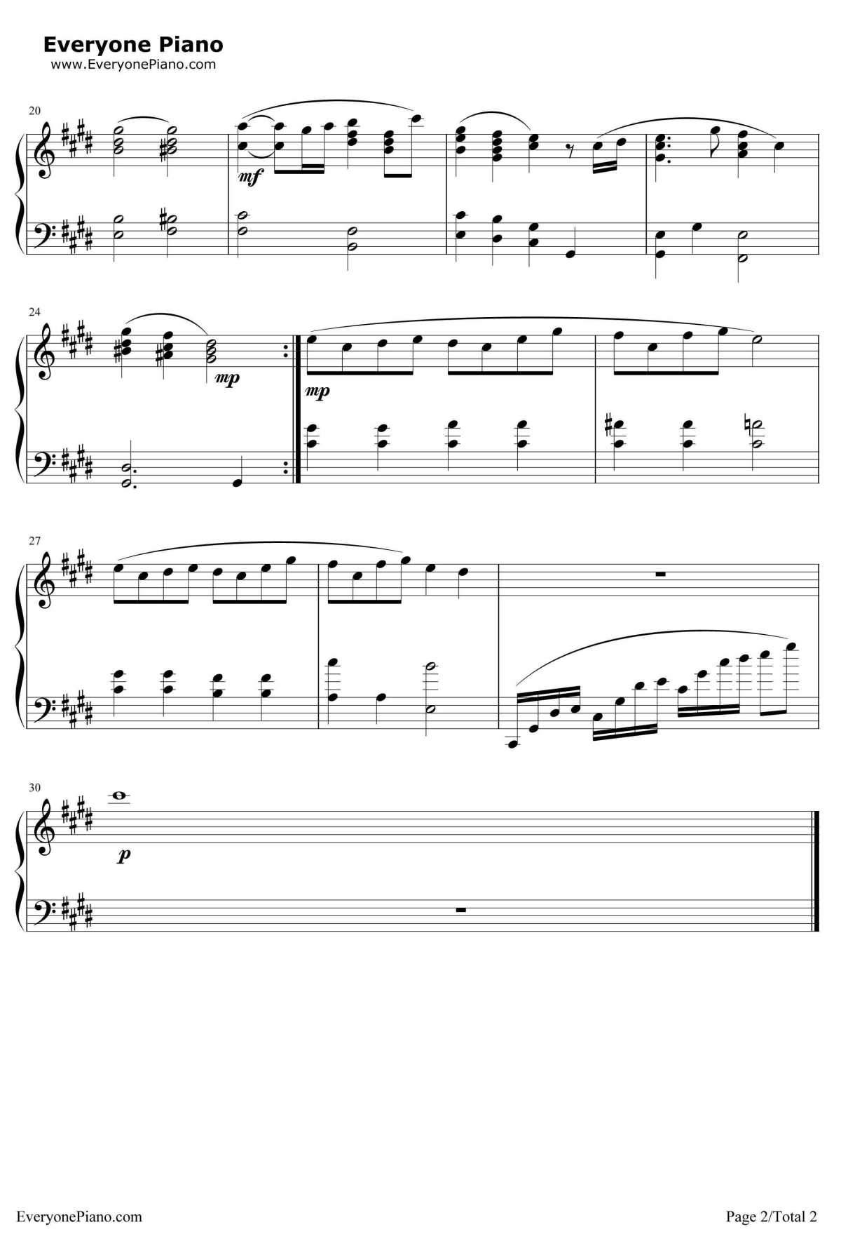 柔和钢琴谱2-班得瑞