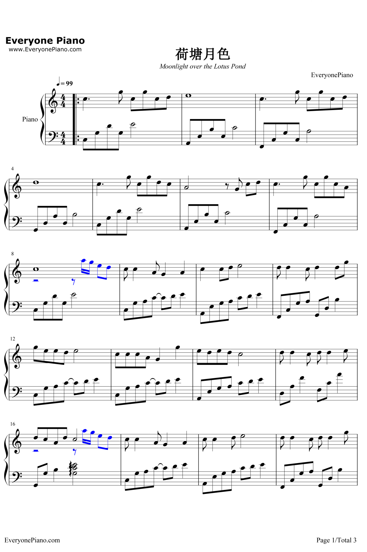 荷塘月色钢琴谱1-凤凰传奇