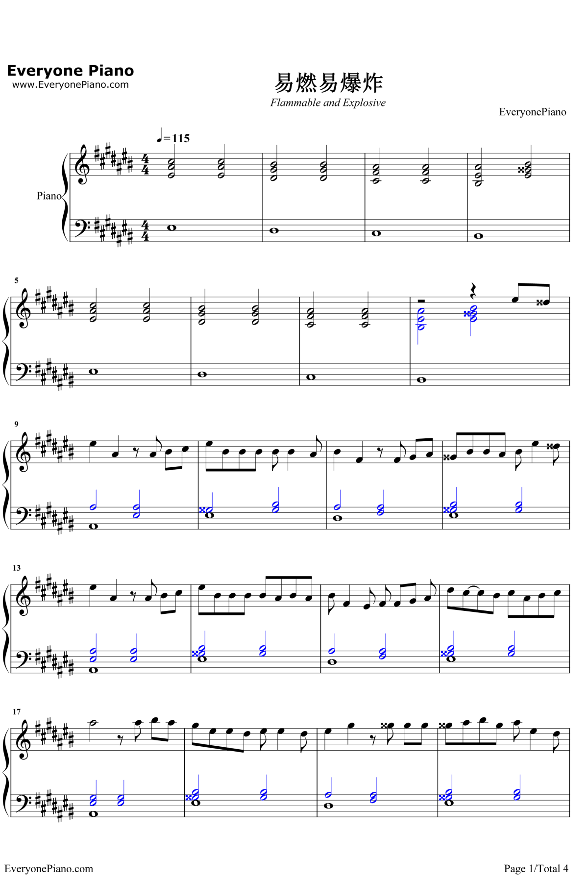 易燃易爆炸钢琴谱1-华晨宇