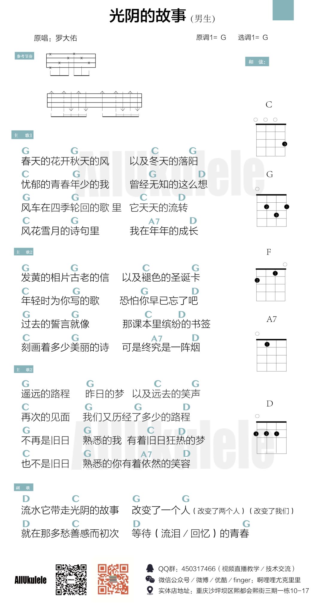 光阴的故事尤克里里谱-罗大佑-G调指法