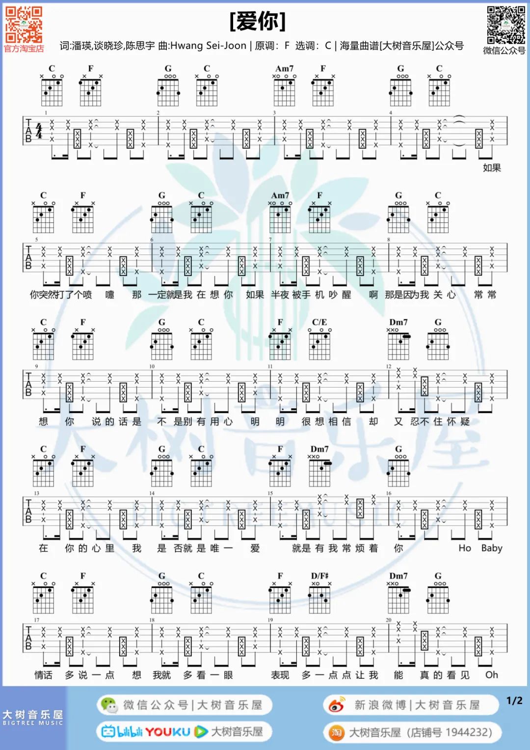 爱你吉他谱1-王心凌