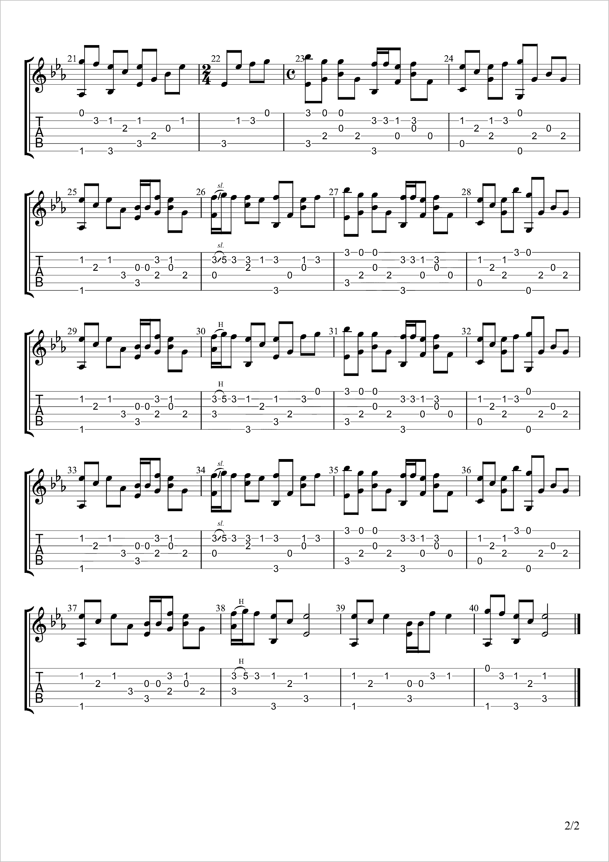 听我说谢谢你指弹吉他谱2-李昕融