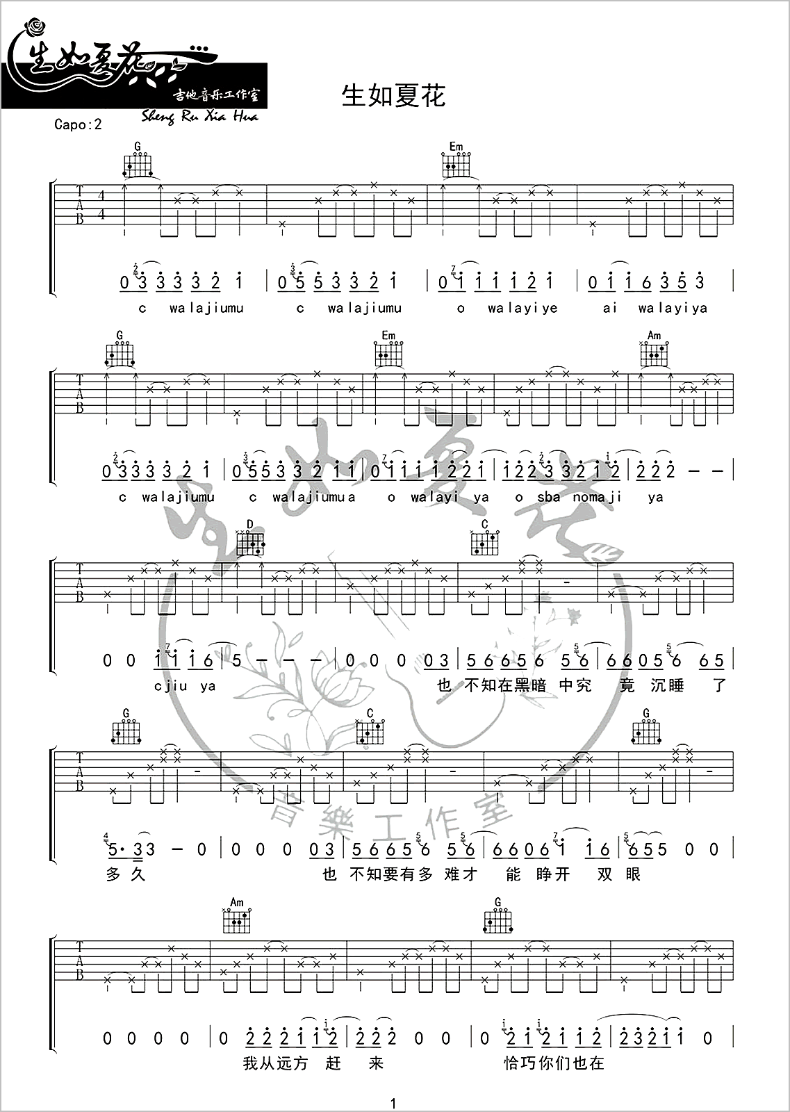 生如夏花吉他谱1-朴树