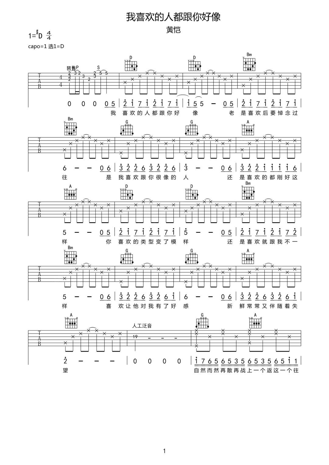 我喜欢的人都跟你好像吉他谱1