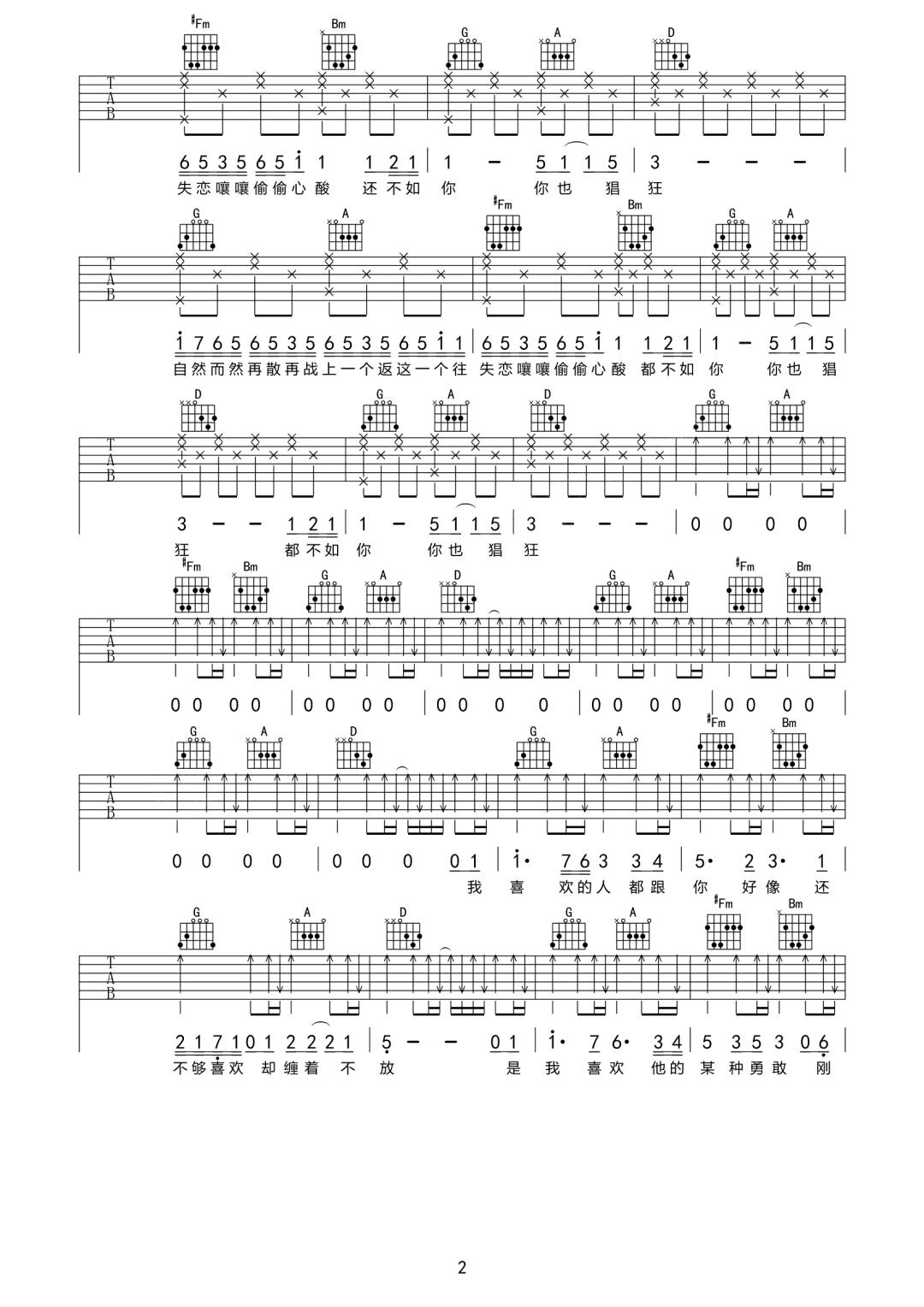 我喜欢的人都跟你好像吉他谱2