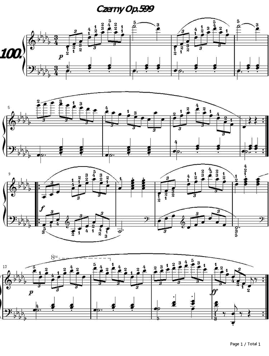 车尔尼练习曲钢琴谱1