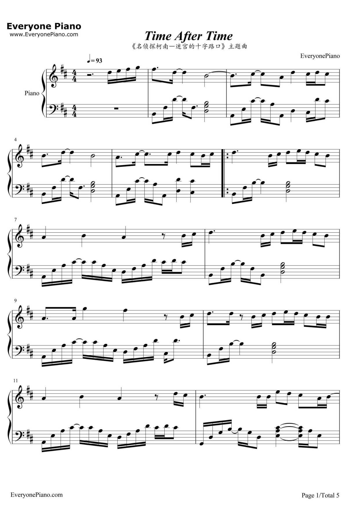 Time After Time钢琴谱1