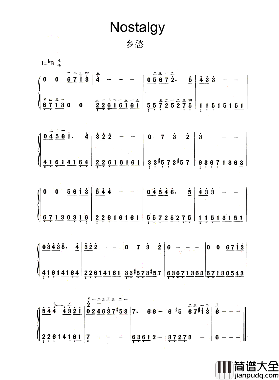 思乡曲简谱_理查德·克莱德曼_故乡,就象是缭绕在我心头的一种思绪