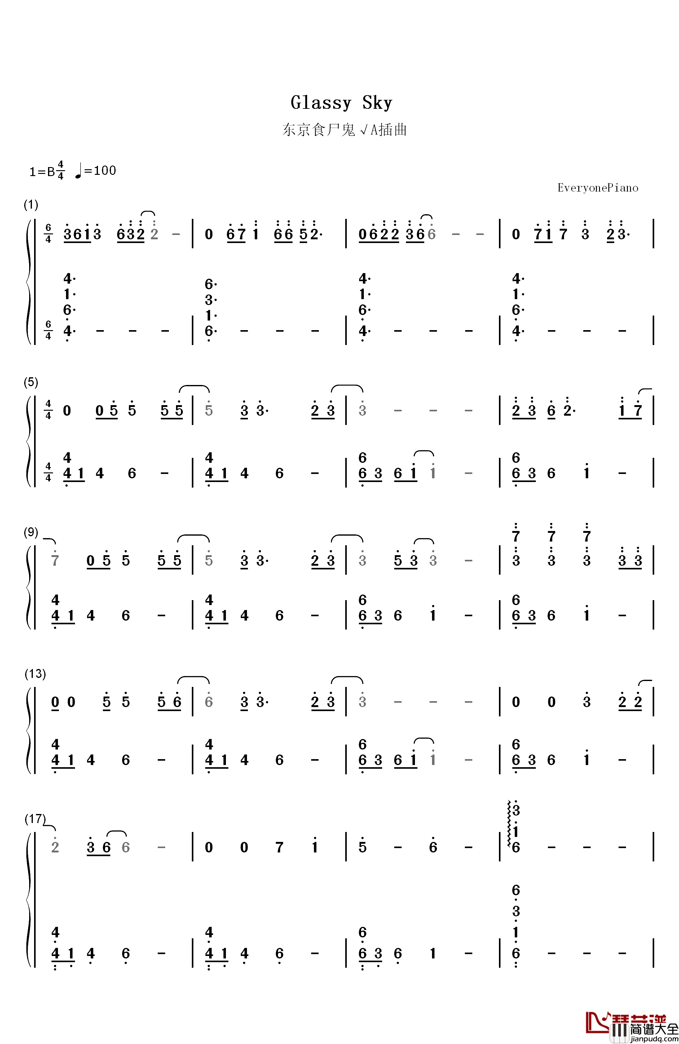 Glassy_Sky钢琴简谱_数字双手_Donna_Burke